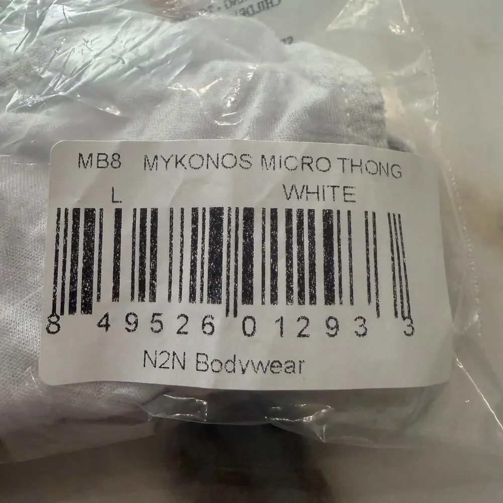 NEW N2N Bodywear Mens Mykonos Micro Thong See Through Color White Size Large